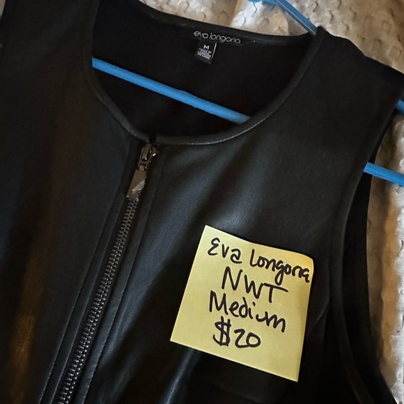 NWT EVA LONGORIA BLACK WITH LEATHER DRESS - Picture 2 of 4